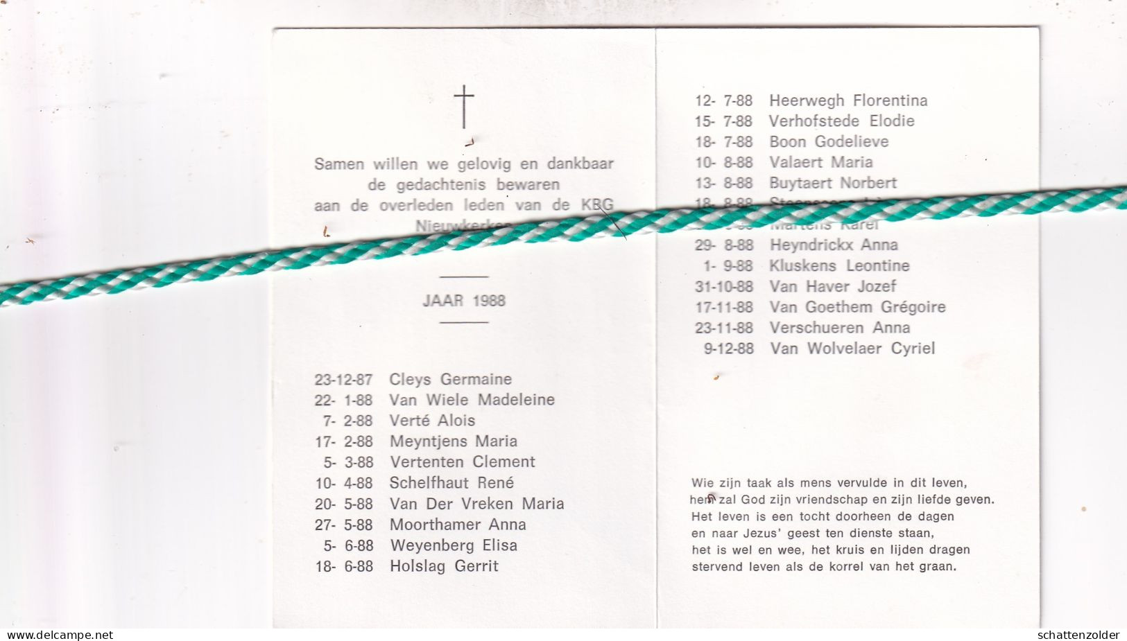 Overleden Leden KBG Nieuwkerken 1988 - Décès