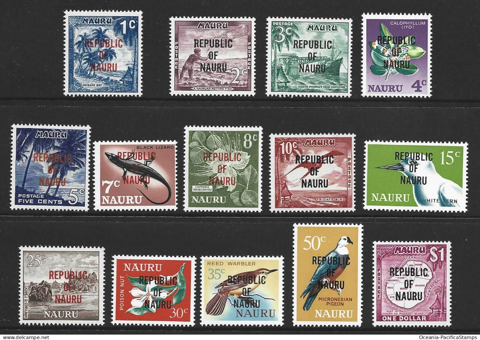 Nauru 1968 Republic Overprint Definitive Set Of 14 MNH - Nauru