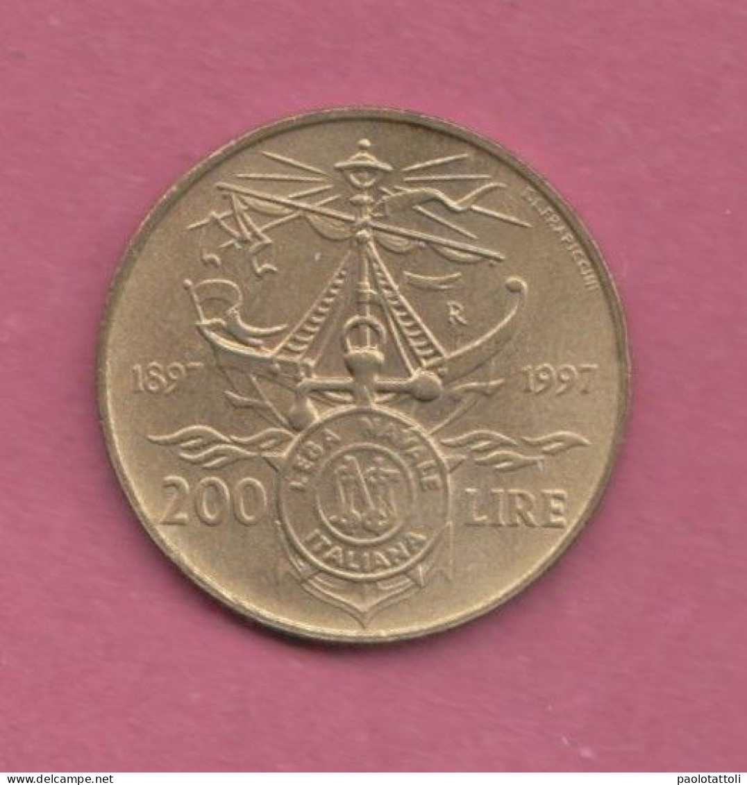 Italia, 1997- 200 Lire. Lega Navale. Italian Naval League- Bronzital- Obverse Allegory Of Repubblic. Reverse Coat Of Arm - 200 Lire