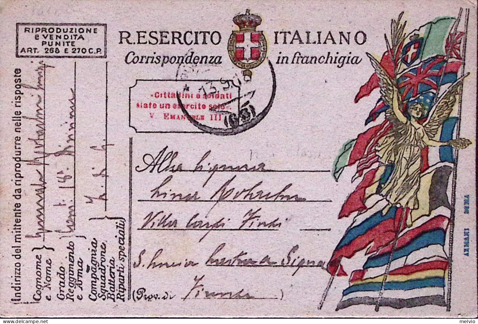 1918-Posta Militare/(68) C.2 (13.9) Su Cartolina Franchigia - Marcofilie