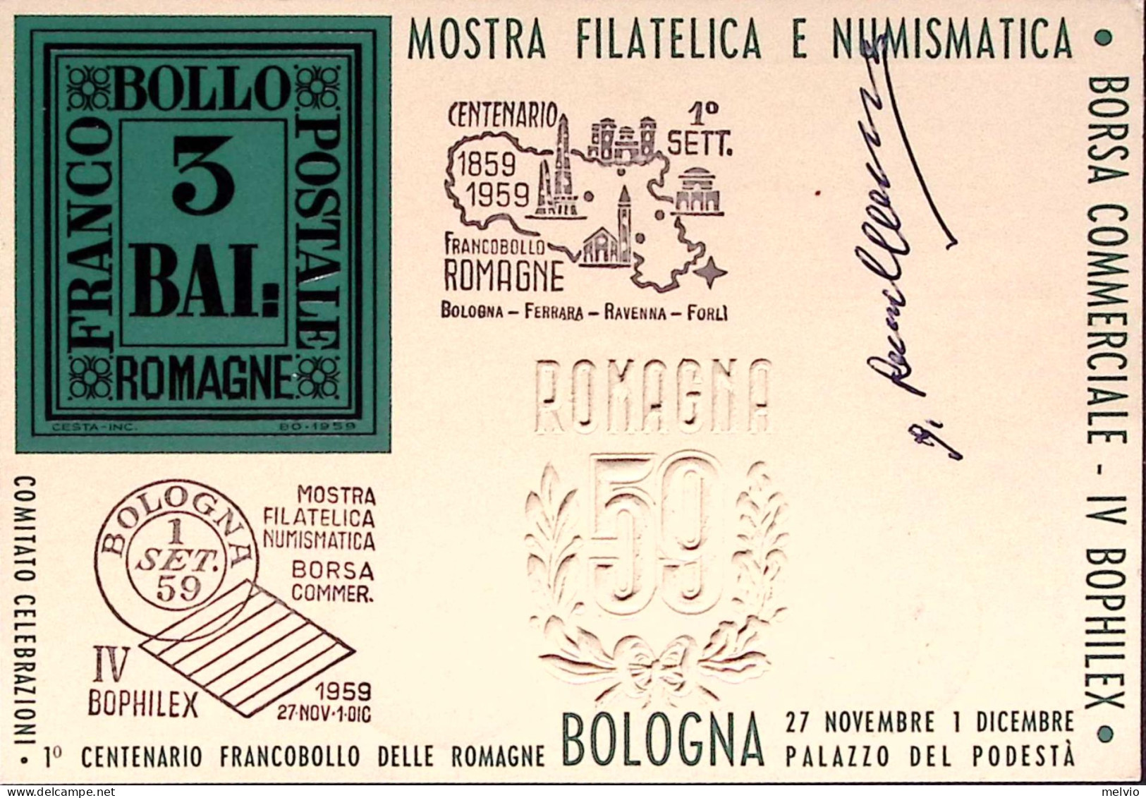 1959-BOLOGNA UV Bophilez Annullo Speciale (28.11) Su Cartolina - Exhibitions