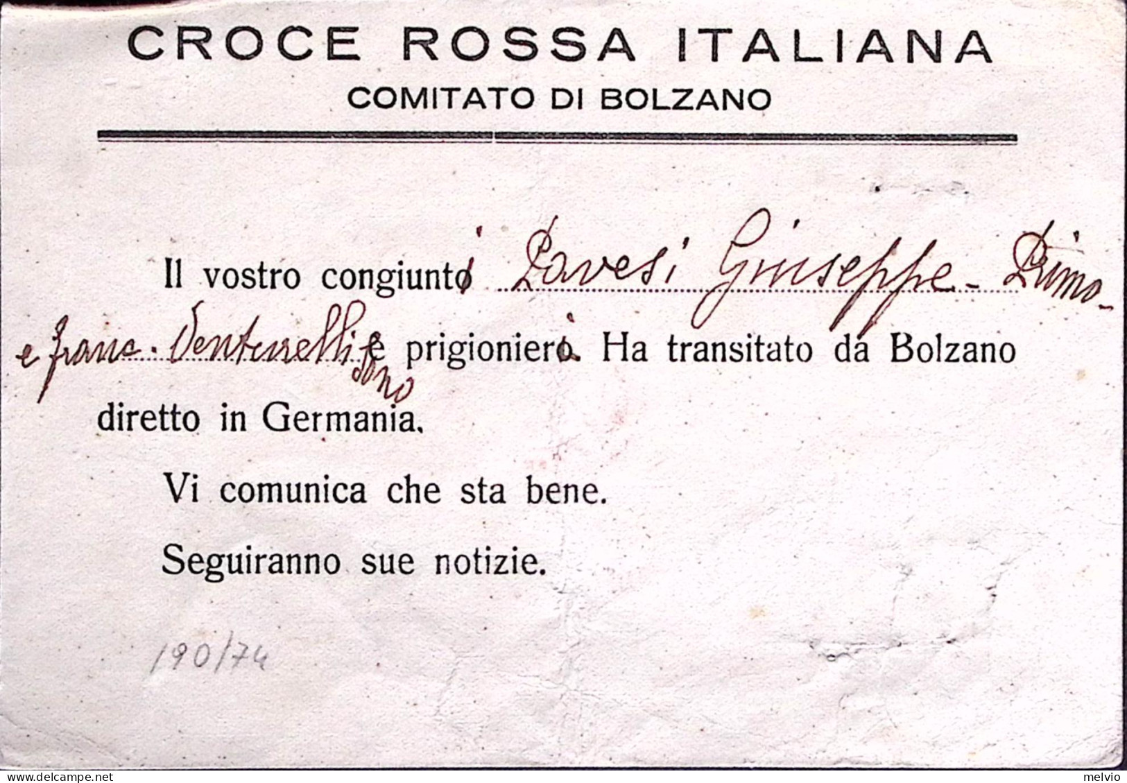 1943-CROCE ROSSA BOLZANO Ovale E Tondo Su Cartolina Franchigia Con Comunicazione - Croix-Rouge