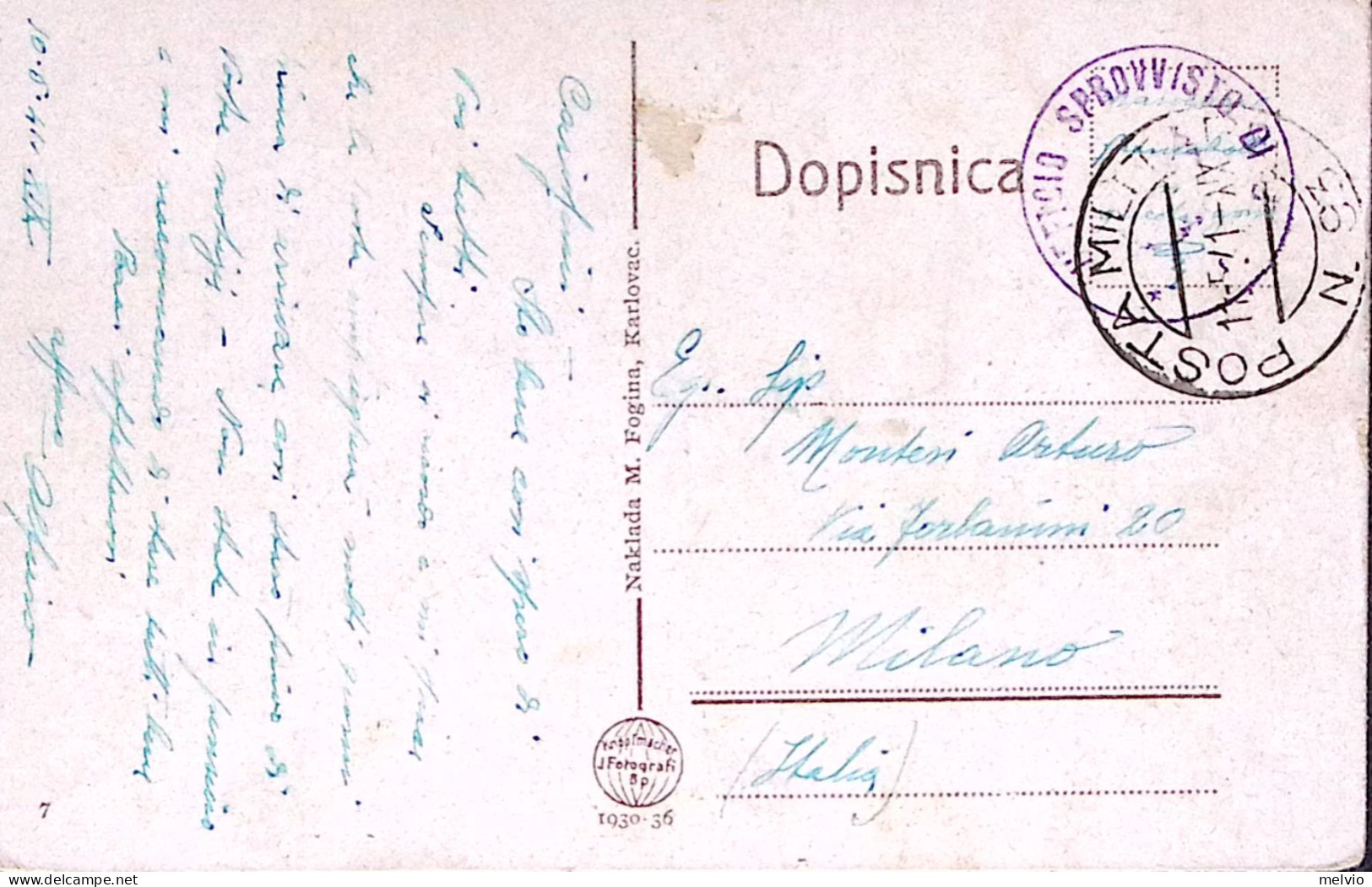 1941-Posta Militare/n.93 C.2 (11.5) Su Cartolina (KARLOVAC Stazione Ferroviaria) - Weltkrieg 1939-45