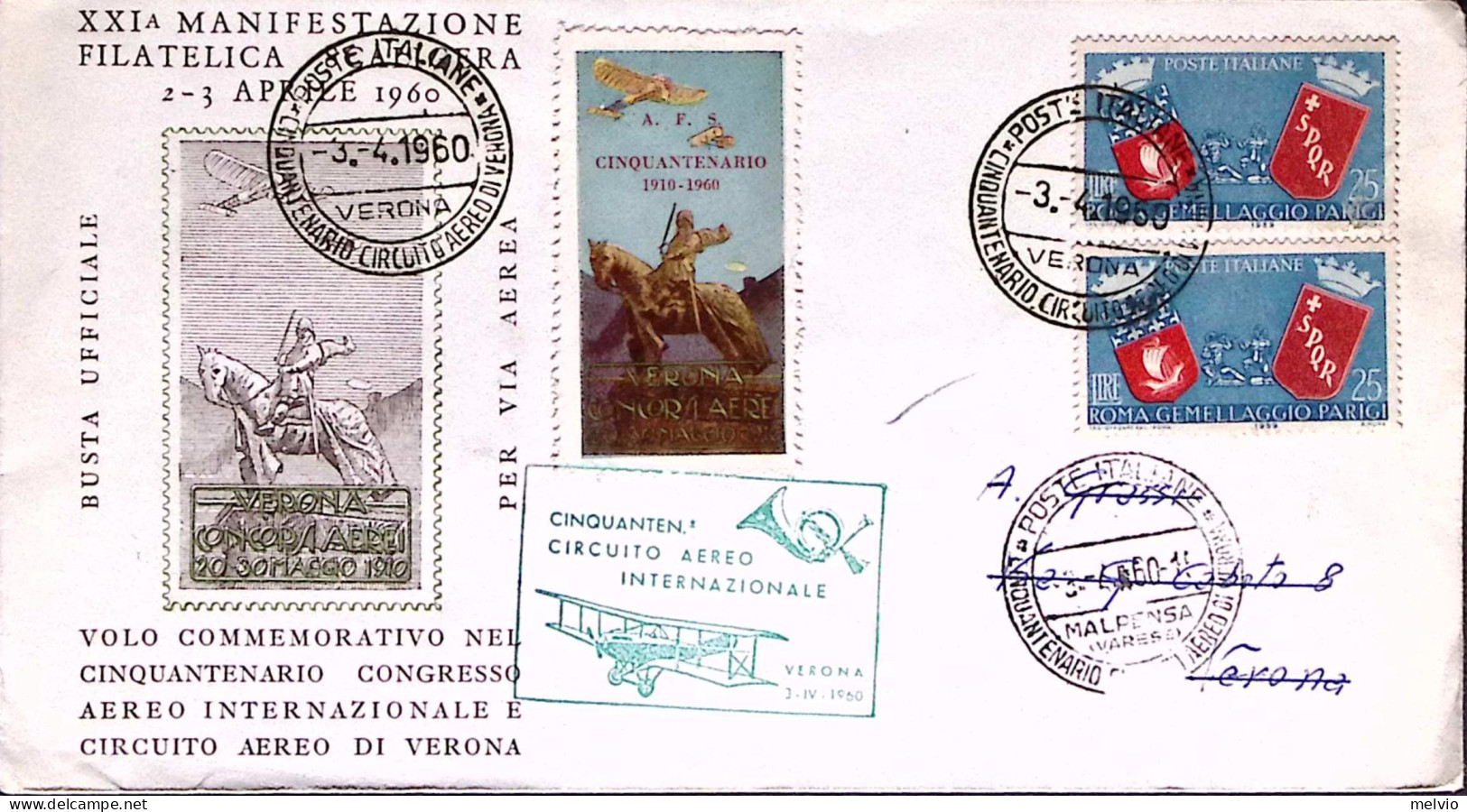 1960-VERONA 50 Anniversario Circuito Aereo Internazionale Annullo Speciale (3.2) - Demonstrations