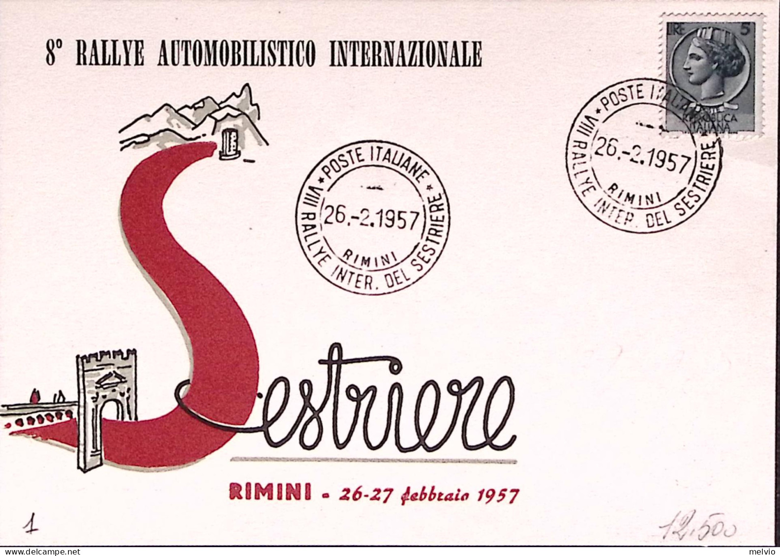 1957-RIMINI VIII^Rallye Automobilistico Del Sestriere (26.2) Su Cartolina - Demonstrations