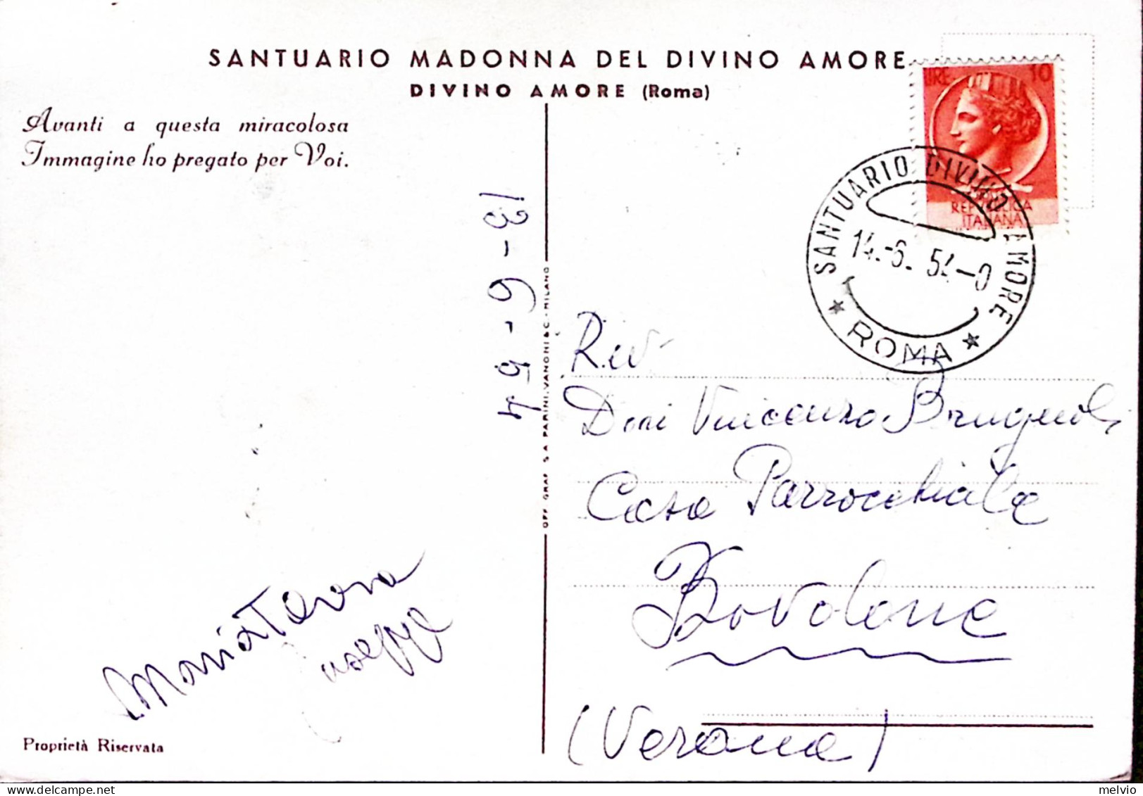 1954-SANTUARIO DIVINO AMORE/ROMA Annullo Speciale (14.6) Su Cartolina Dello Stes - Eglises Et Couvents