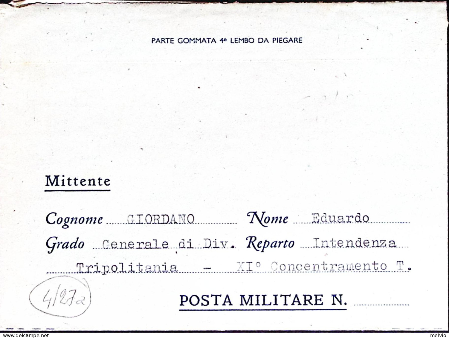 1941-Generale Eduardo Giordano Comando FF.AA. Tripolitania, Autografo Manoscritt - Other & Unclassified