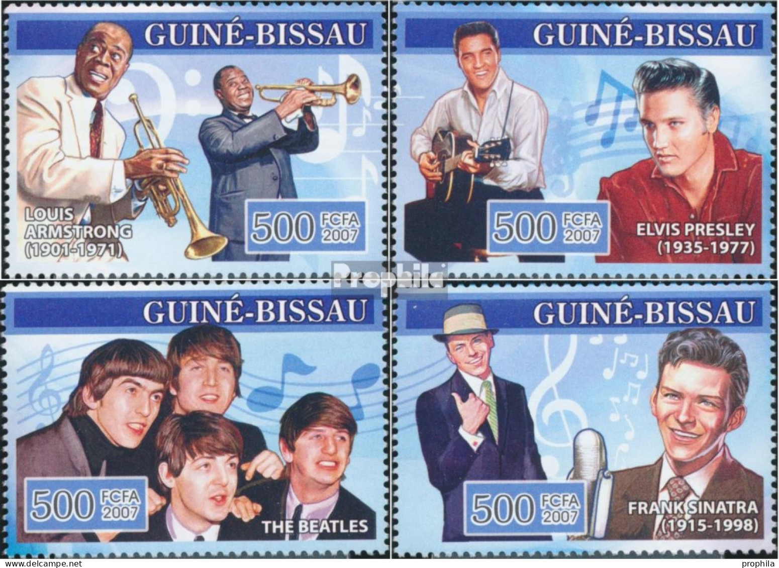 Guinea-Bissau 3496-3499 (kompl. Ausgabe) Postfrisch 2007 Armstrong, Presley, Beatles, Sinatr - Guinée-Bissau