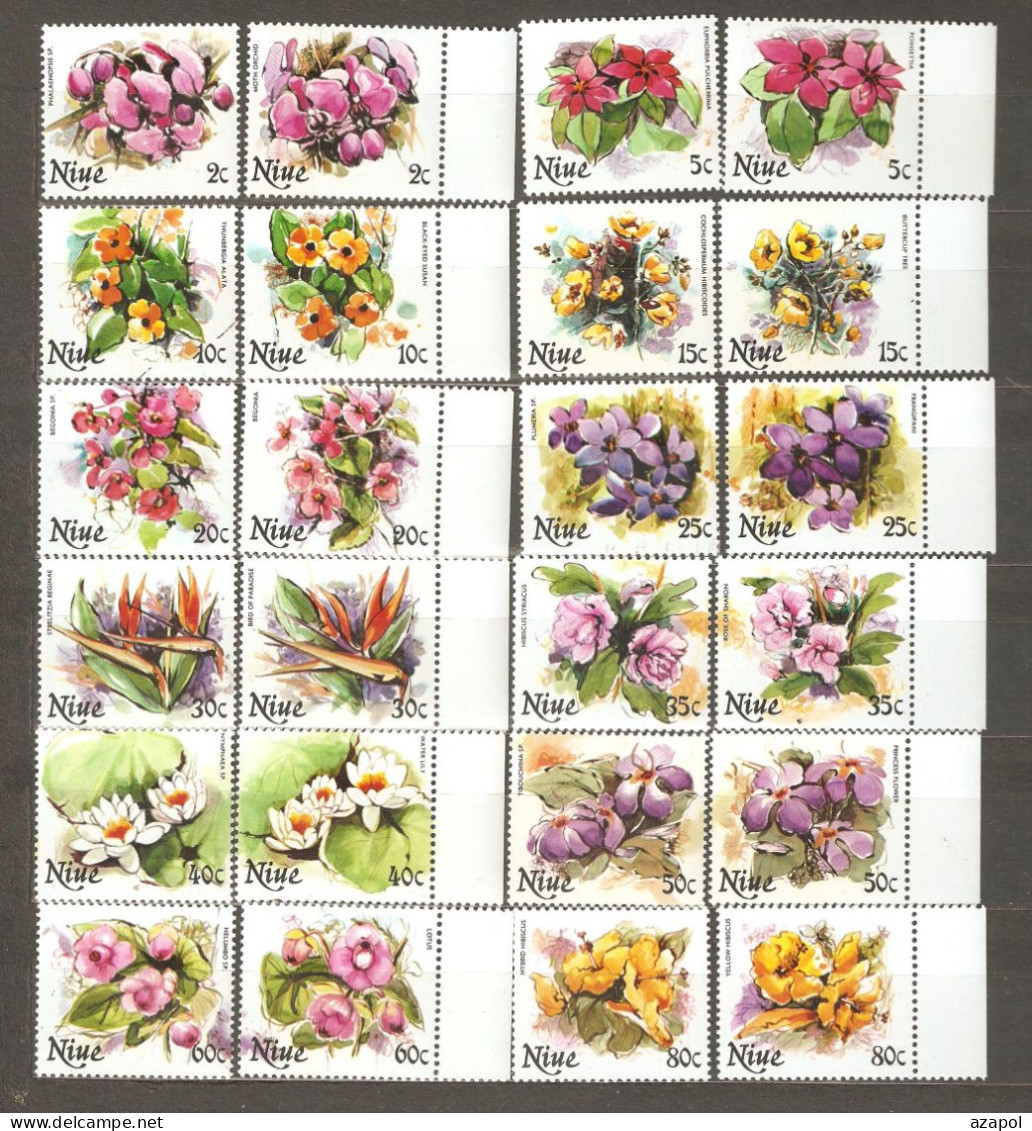 Niue: Set Of 24 Mint Stamps, Flowers, 1981, Mi#382-405, MNH. - Niue