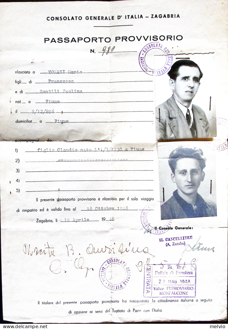 1948-CONSOLATO ITALIANO ZAGABRIA Passaporto Provvisorio Rilasciato A Zagabria (2 - Documents Historiques