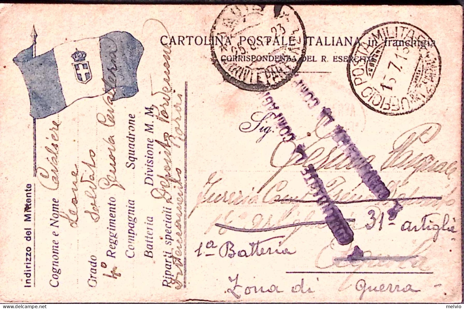 1916-UFFICIO Posta Militare / 2 ARM. C.2 (15.7) Su Cartolina Franchigia Non Uffi - War 1914-18