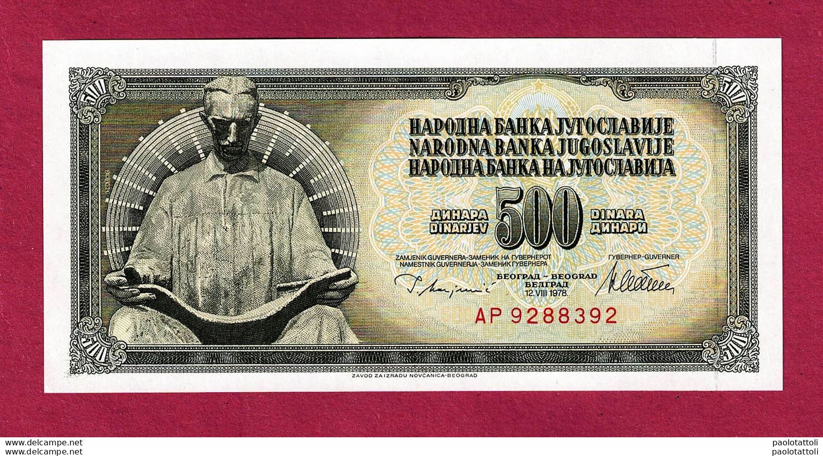 Yugoslavjia, 1978- 500 Dinara. Obverse Statue Of Nikola Tesla In Niagara Falls State Park. Reverse Nomination-  UNC- - Joegoslavië