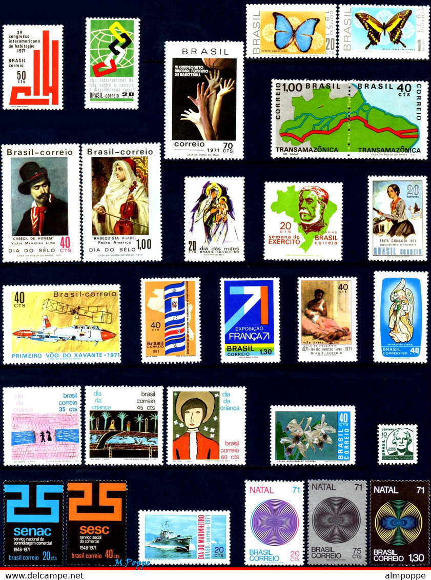 Ref. BR-Y1971 BRAZIL 1971 - ALL STAMPS ISSUED, FULLYEAR, SCOTT 1183-1209, MNH, . 28V - Komplette Jahrgänge