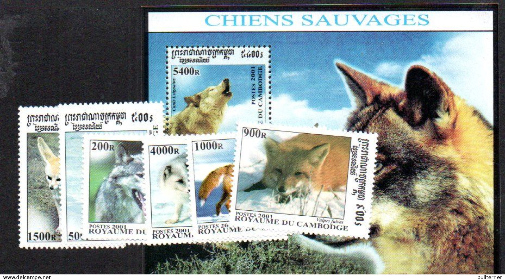 CAMBODIA - 2001- WOLVES & FOXES SET OF  6 + SOUVENIR SHEET  MINT NEVER HINGED - Cambodge