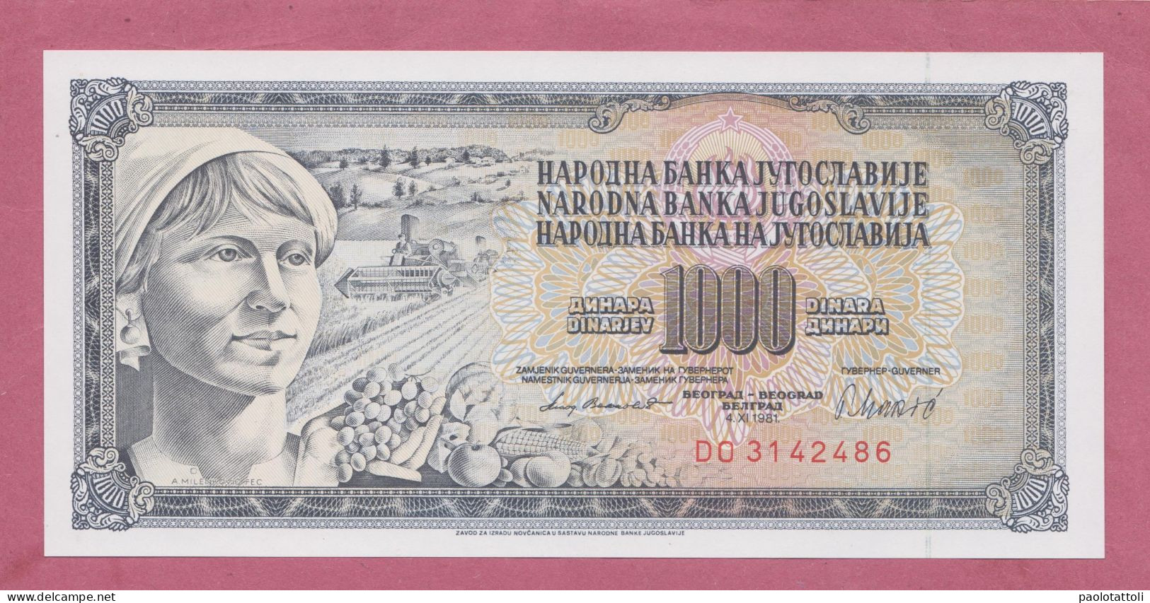 Yugoslavjia, 1981- 1000 Dinara. Obverse Woman With Fruits. . Reverse Indication Of Value. -  UNC- - Joegoslavië