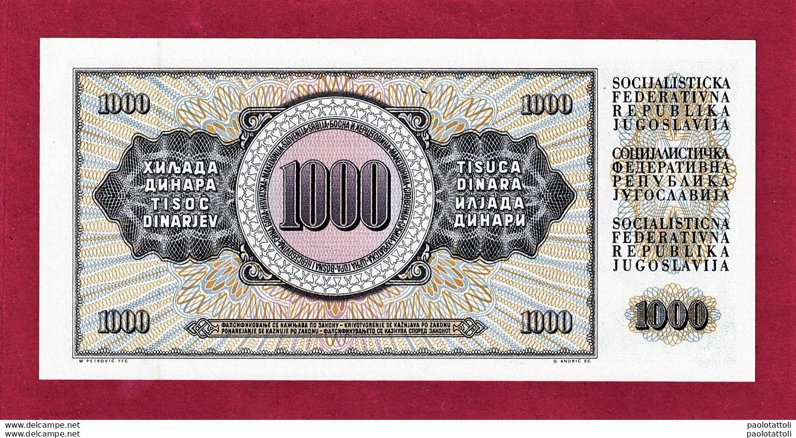 Yugoslavjia, 1981- 1000 Dinara. Obverse Woman With Fruits. . Reverse Indication Of Value. -  UNC- - Jugoslawien