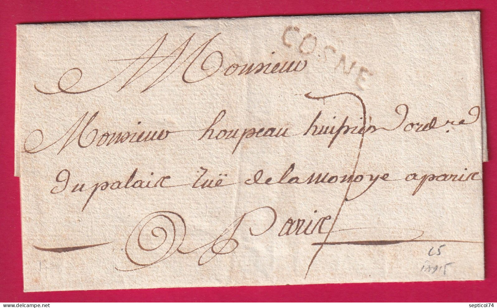 MARQUE COSNE NIEVRE 1778 LENAIN N°5 INDICE 15 POUR PARIS LETTRE - 1701-1800: Vorläufer XVIII