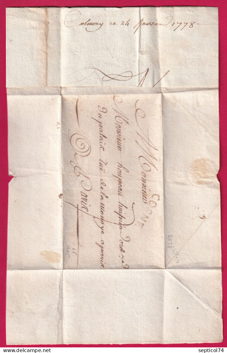 MARQUE COSNE NIEVRE 1778 LENAIN N°5 INDICE 15 POUR PARIS LETTRE - 1701-1800: Precursors XVIII