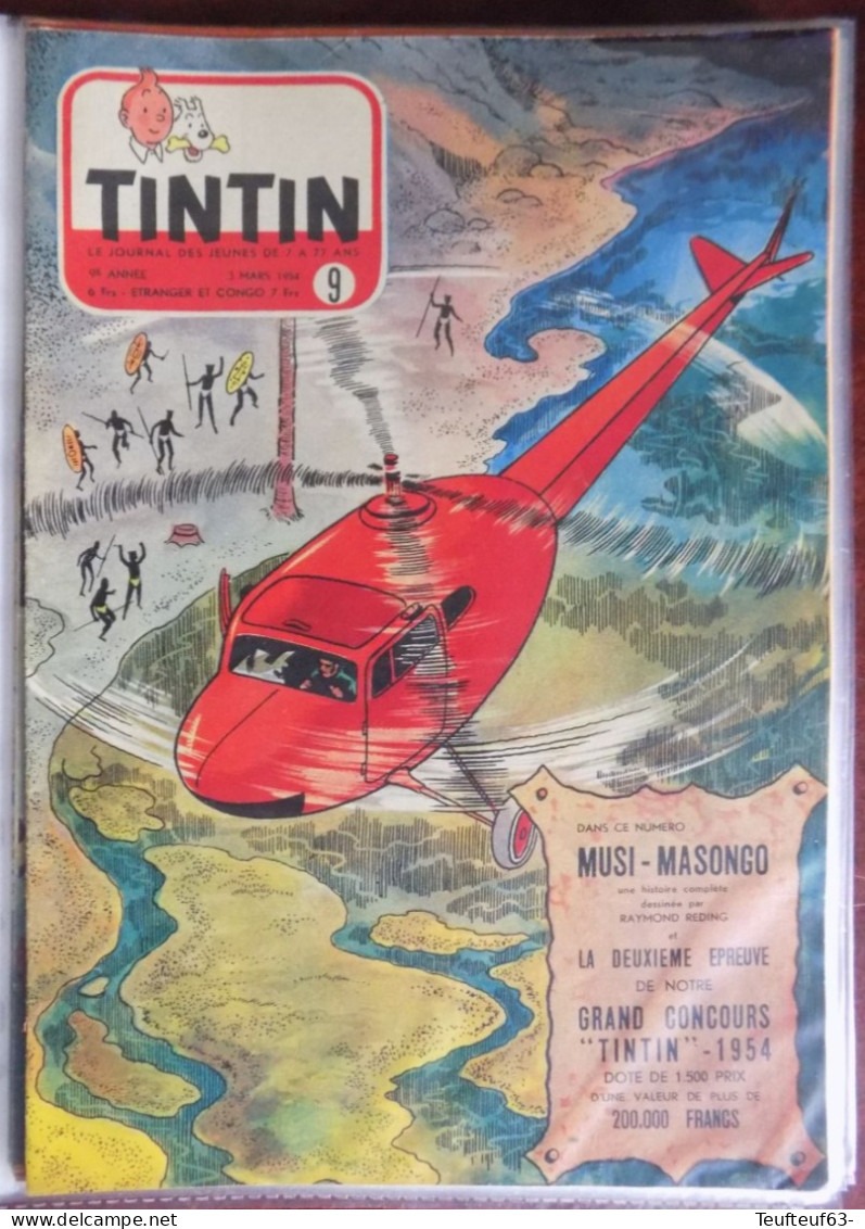 Tintin N° 9-1954 Couv. Reding " Musi-Masongo " - - Kuifje