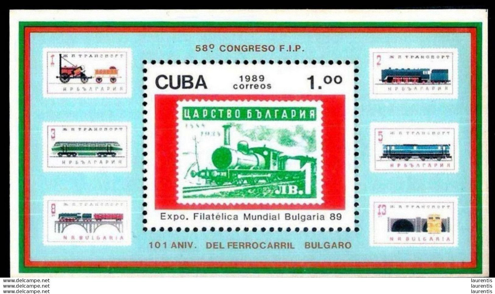 669  Trains - Stamps On Stamp - Philately - Yv B 114 - 1989 - MNH - Cb - 1,50 (5) - Trains