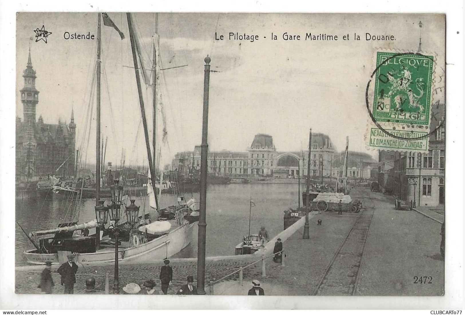 Ostende Ou Oostende (Belgique, Flandre-Occidentale) : Les Douanes Pris De La Gare Maritime En 1910 (animé) PF. - Oostende