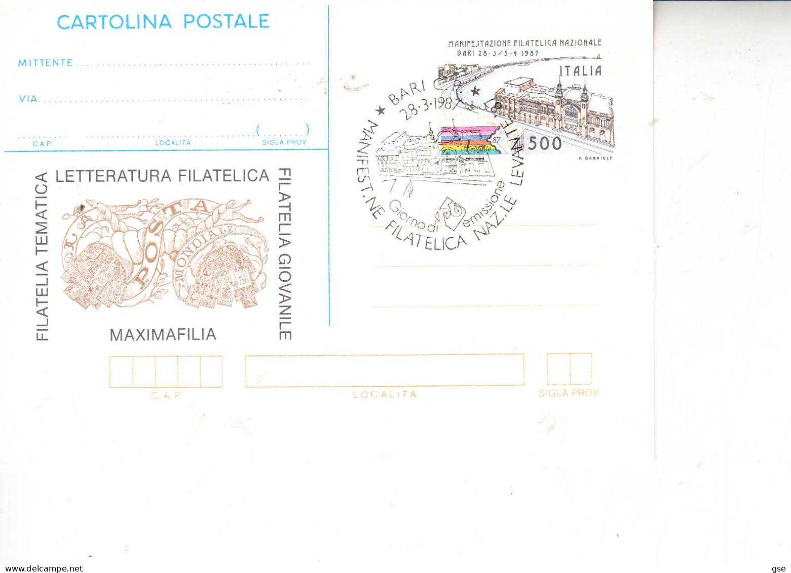 ITALIA - Bari  1987 - Manifestazione Filatelica Nazionale - Briefmarkenausstellungen