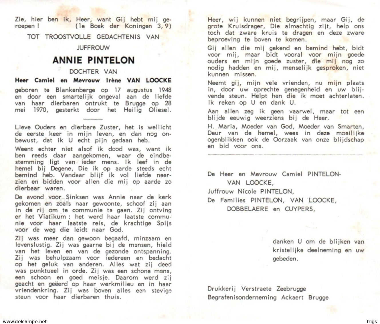 Annie Pintelon (1948-1970) - Images Religieuses