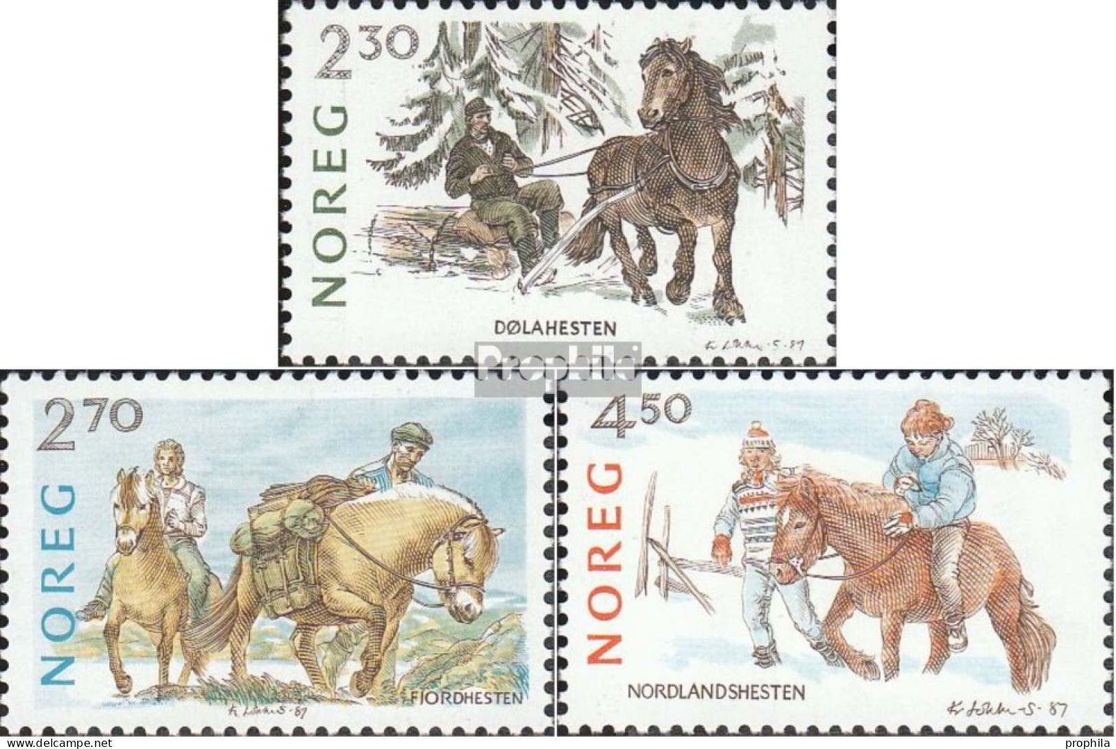 Norwegen 981-983 (kompl.Ausg.) Postfrisch 1987 Pferderassen - Unused Stamps