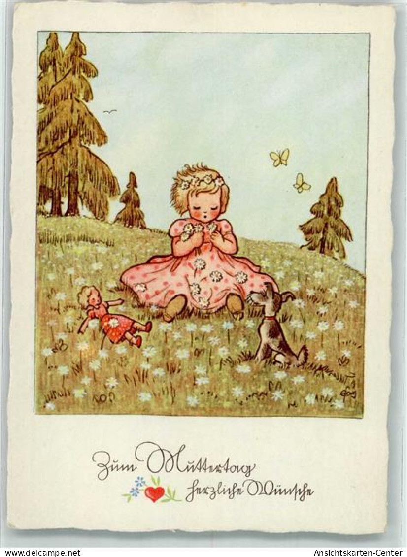 39623411 - Kind Puppe Hund Schmwetterlinge Ernst Fang Karte Nr.5507 - Mother's Day