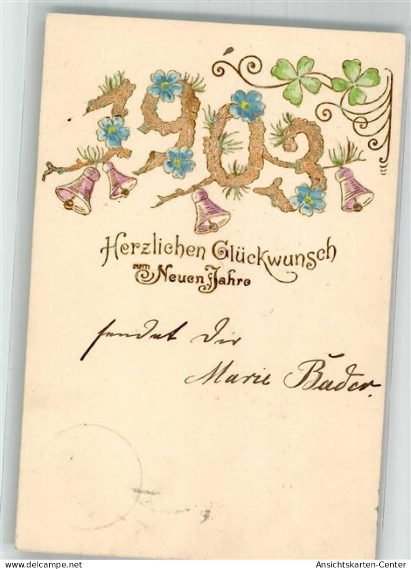 39884111 - Neujahr 1903 Vergissmeinnicht Gluecksklee Glocke Jugendstil - New Year