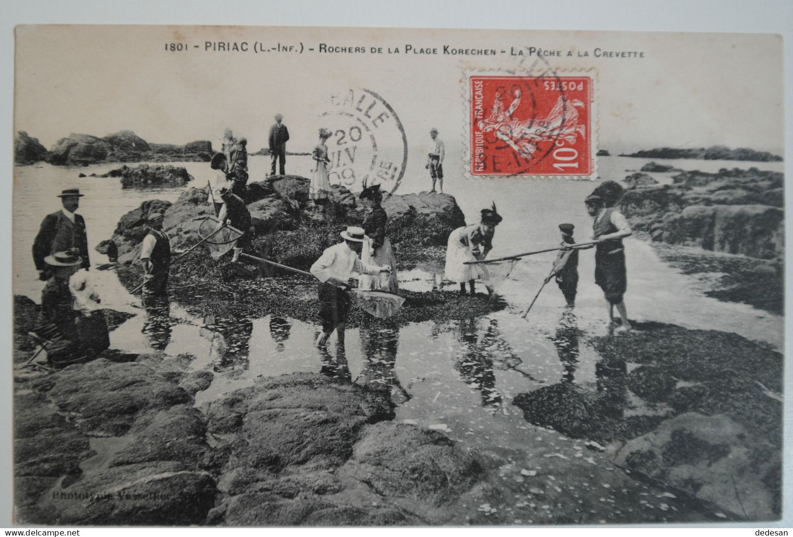 Cpa 1909 PIRIAC Rochers De La Plage Korechen La Pêche à La Crevette - BL61 - Piriac Sur Mer