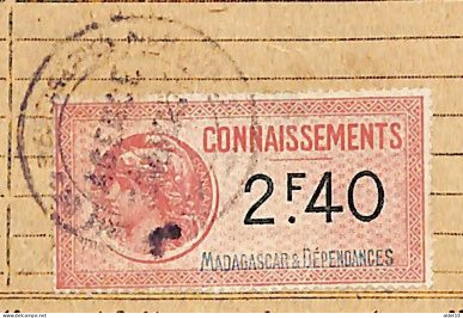 Connaissement De Diégo-Suarez Pour Bordeaux 1929 Timbre Fiscal 2 F 40 Légende Madagascar Bleu Clair - Cartas & Documentos