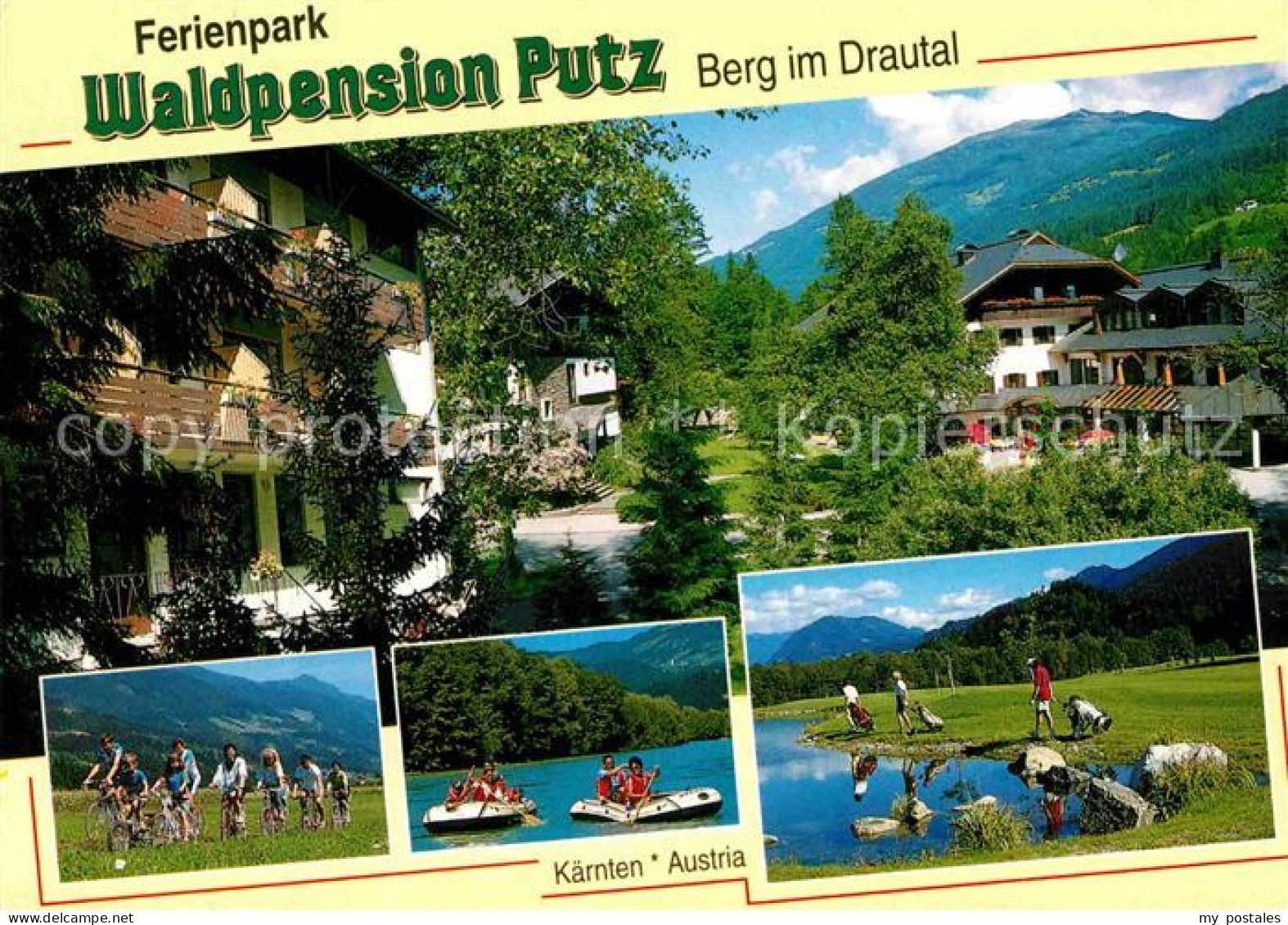 72666056 Berg Drautal Ferienpark Waldpension Putz Radfahrer Schlauchboote Golfpl - Sonstige & Ohne Zuordnung