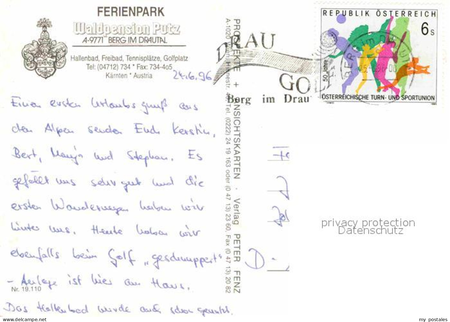 72666056 Berg Drautal Ferienpark Waldpension Putz Radfahrer Schlauchboote Golfpl - Sonstige & Ohne Zuordnung