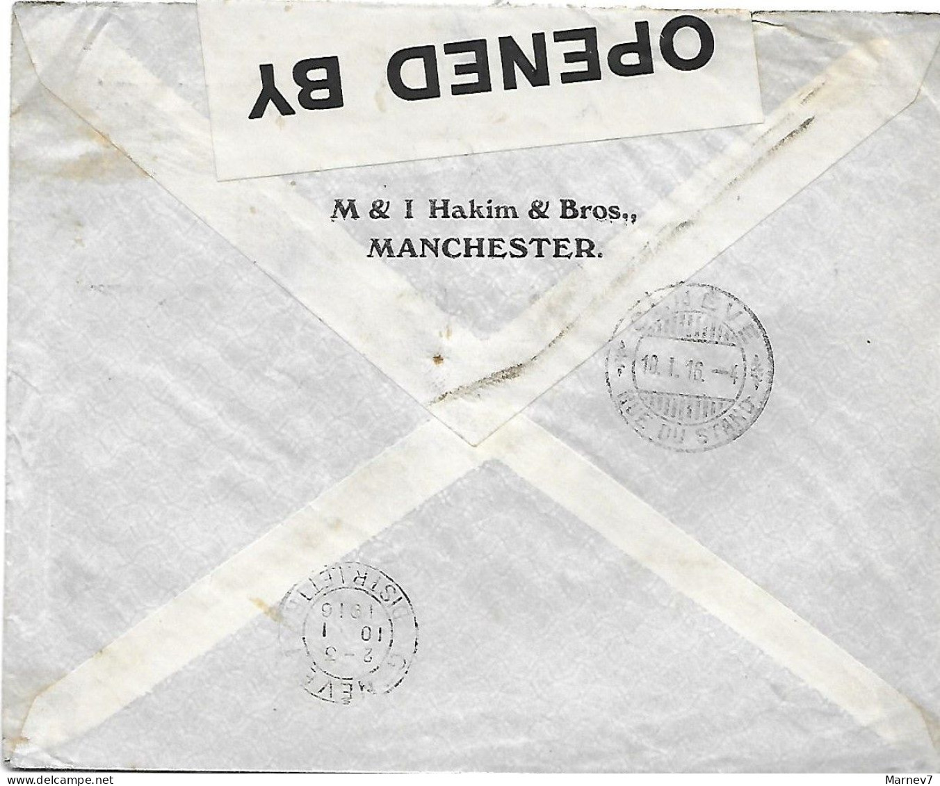 Angleterre - Lettre De MANCHESTER à Genève (Suisse) Censurée Censure 485 - Arrivée 10 1 1916 - Lettres & Documents