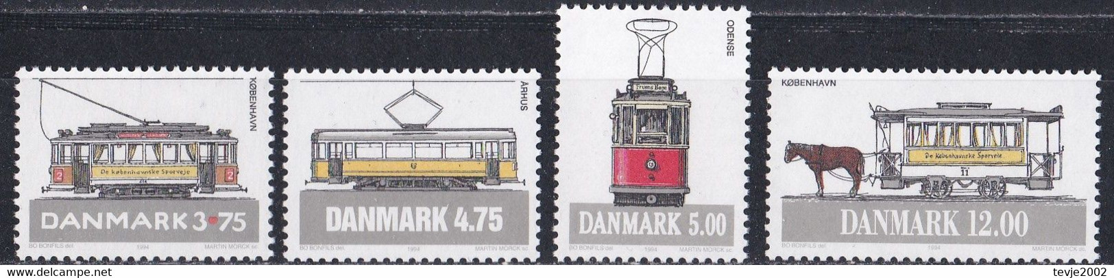 Dänemark 1994 - Mi.Nr. 1080 - 1083 - Postfrisch MNH - Straßenbahnen Trams - Unused Stamps
