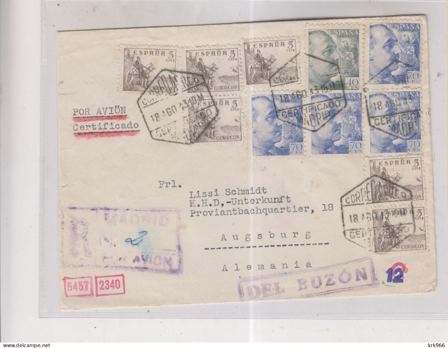 SPAIN MADRID 1943 Censored Registered Airmail Cover To Germany - Lettres & Documents