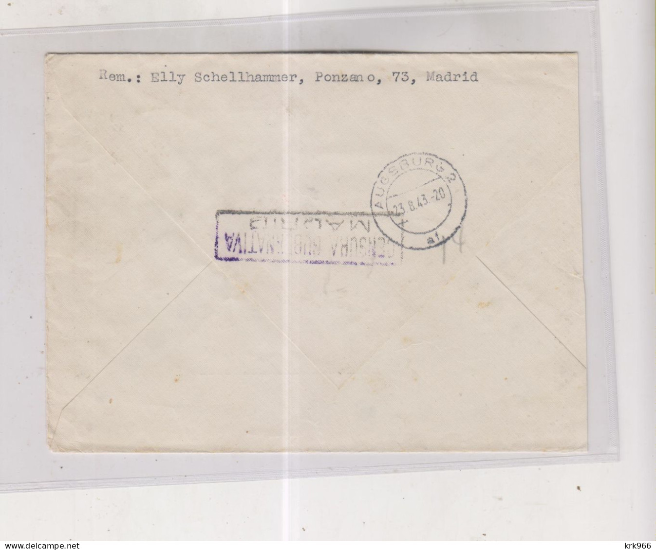SPAIN MADRID 1943 Censored Registered Airmail Cover To Germany - Covers & Documents