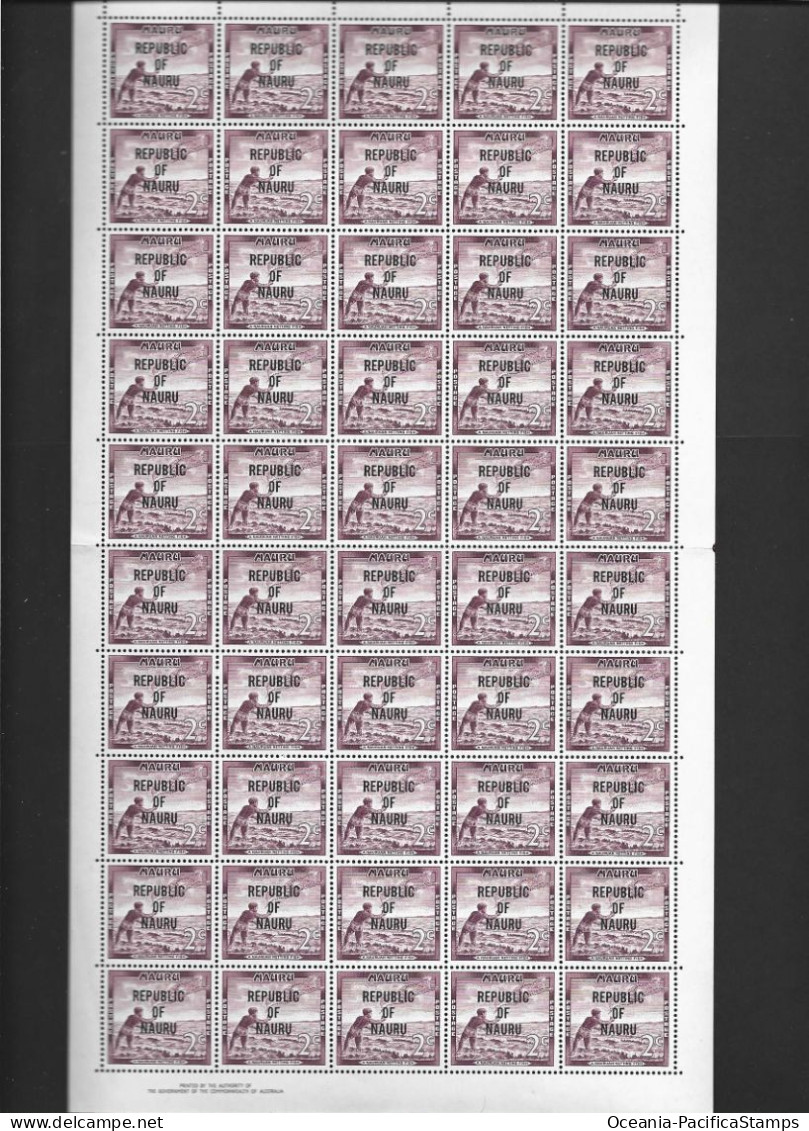 Nauru 1968 Republic Overprint Definitives 2c Net Fishing Full Sheet Of 50 MNH - Nauru