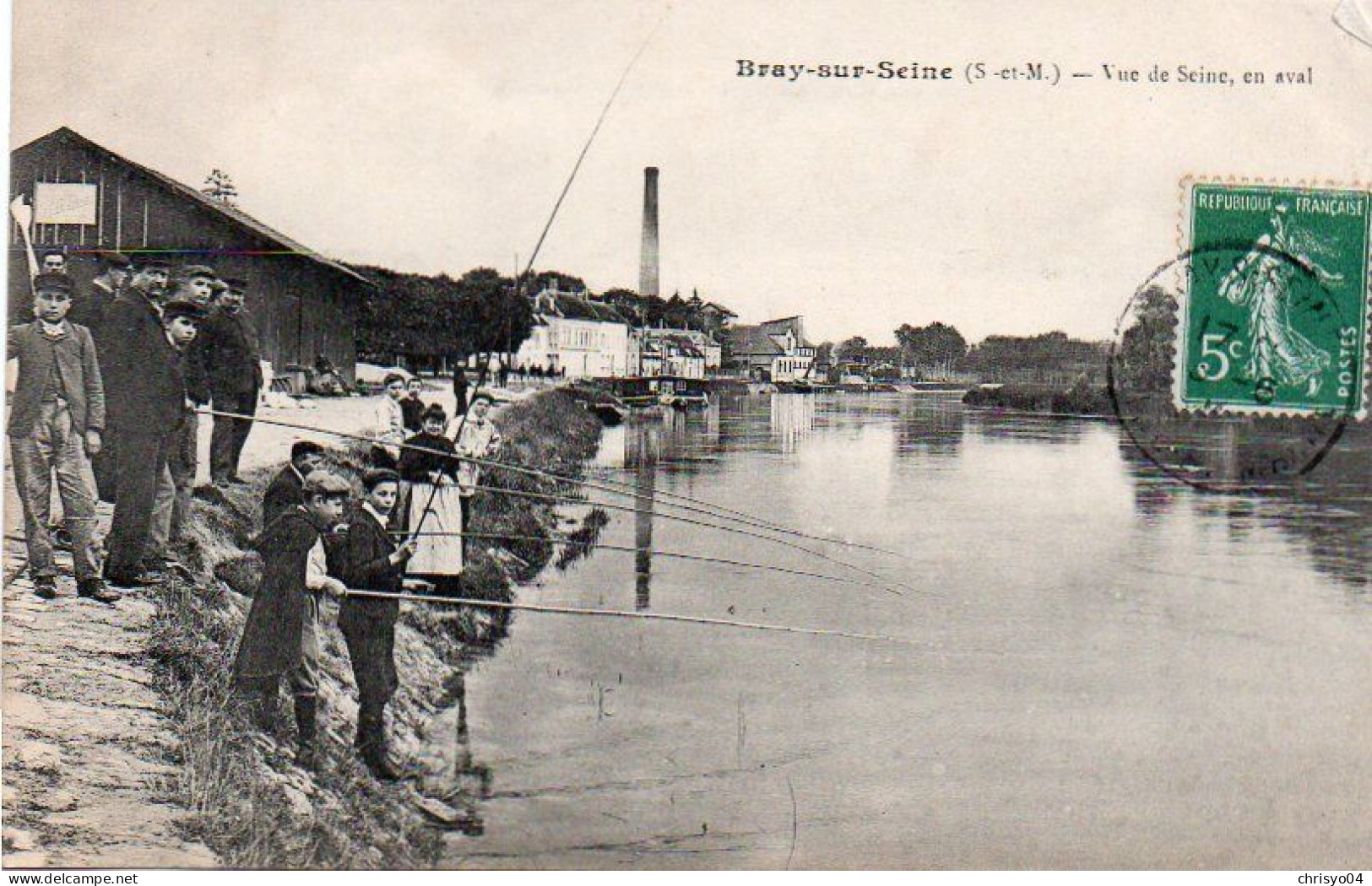 4V4Sb   77 Bray Sur Seine Vue Sur La Seine En Aval Pêcheurs à La Ligne En TBE - Bray Sur Seine