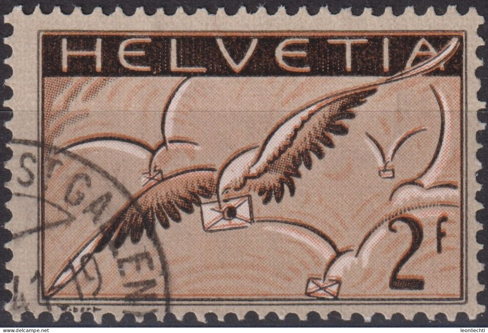 1935 Flugpost ⵙ Zum:CH F13z, Mi:CH 245z, Yt:CH PA15b, Brieftaube Mit Brief - Oblitérés