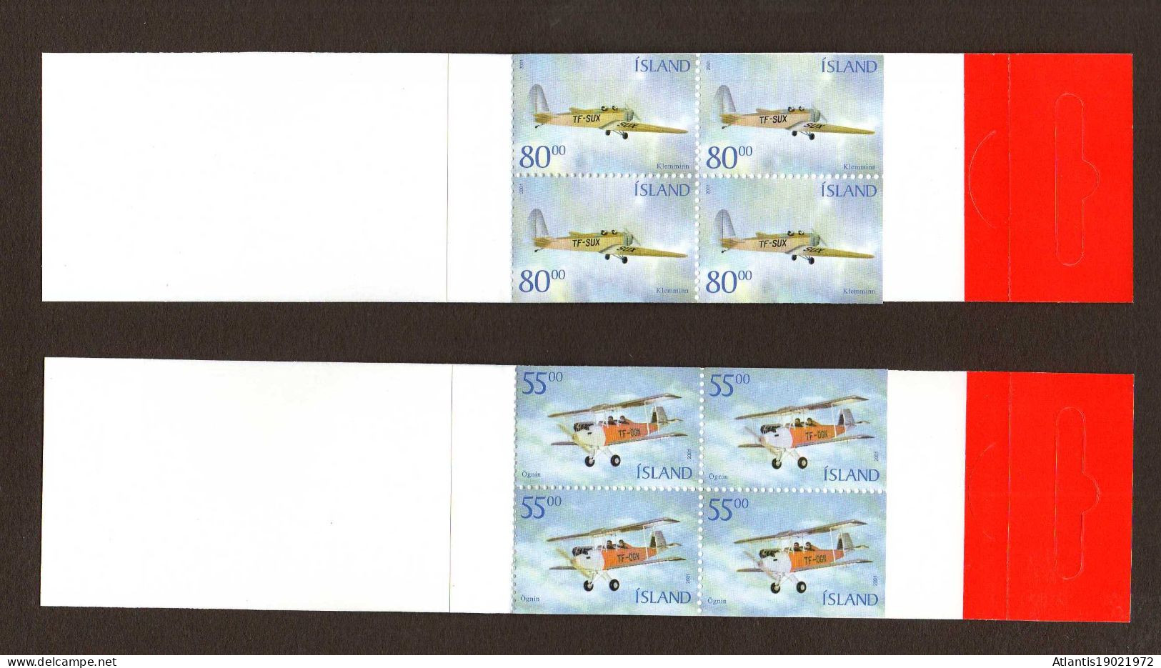 2 MARKENHEFTCHEN ISLAND HISTORISCHE FLUGZEUGE 2001 POSTFRISCH - Booklets