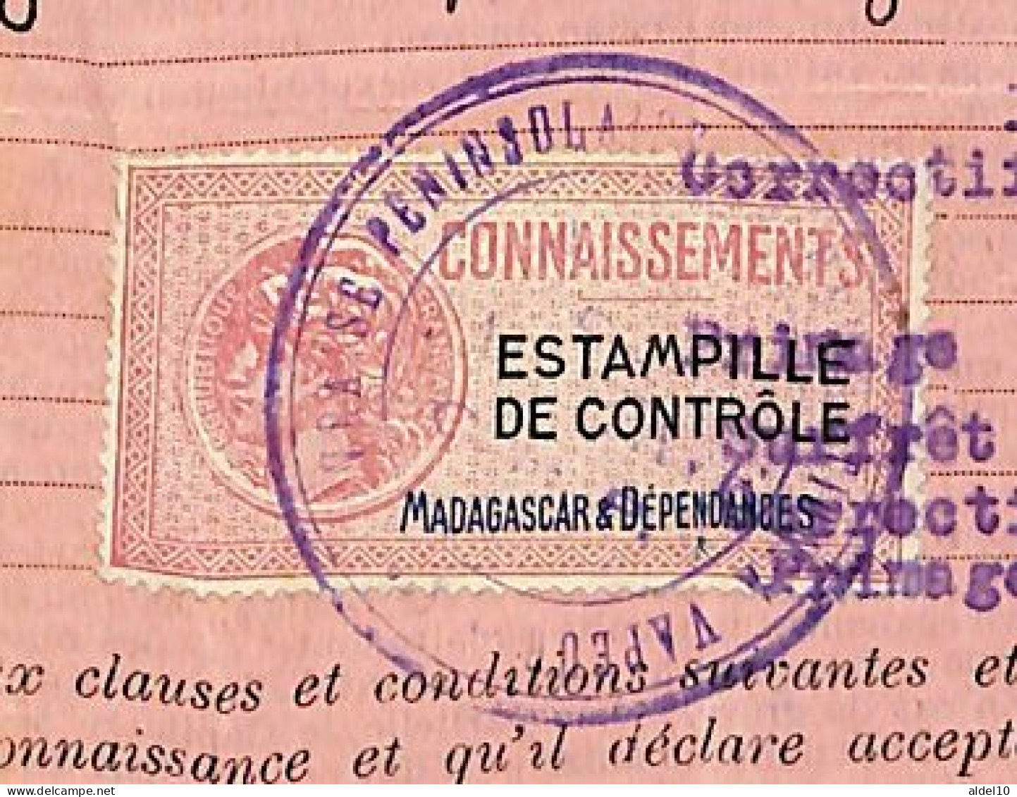 Connaissement De Tamatave Pour Bordeaux 1927 Timbre Fiscal Madagascar Estampille De Contrôle - Cartas & Documentos