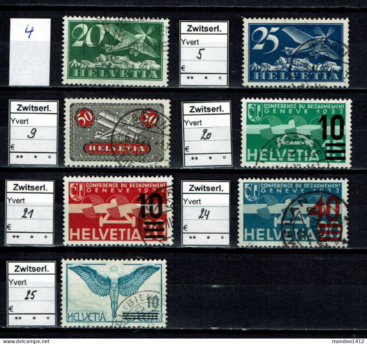 Suisse 1938 - YT 4-5-9-20-21-24-25 - Oblit. Used - Used Stamps
