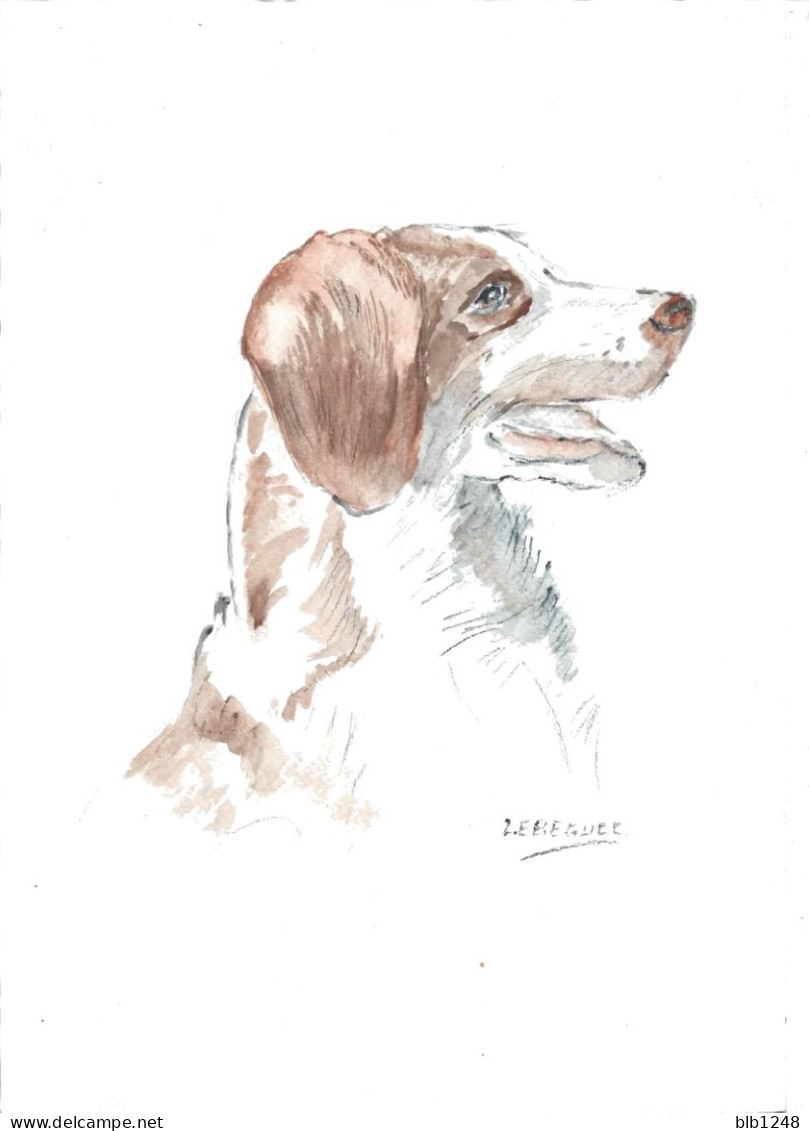 Art & Antiquités > Tableaux > Aquarelles Epagneul Breton  Aquarelle  Originale De B.Le Beguec Chien - Acuarelas