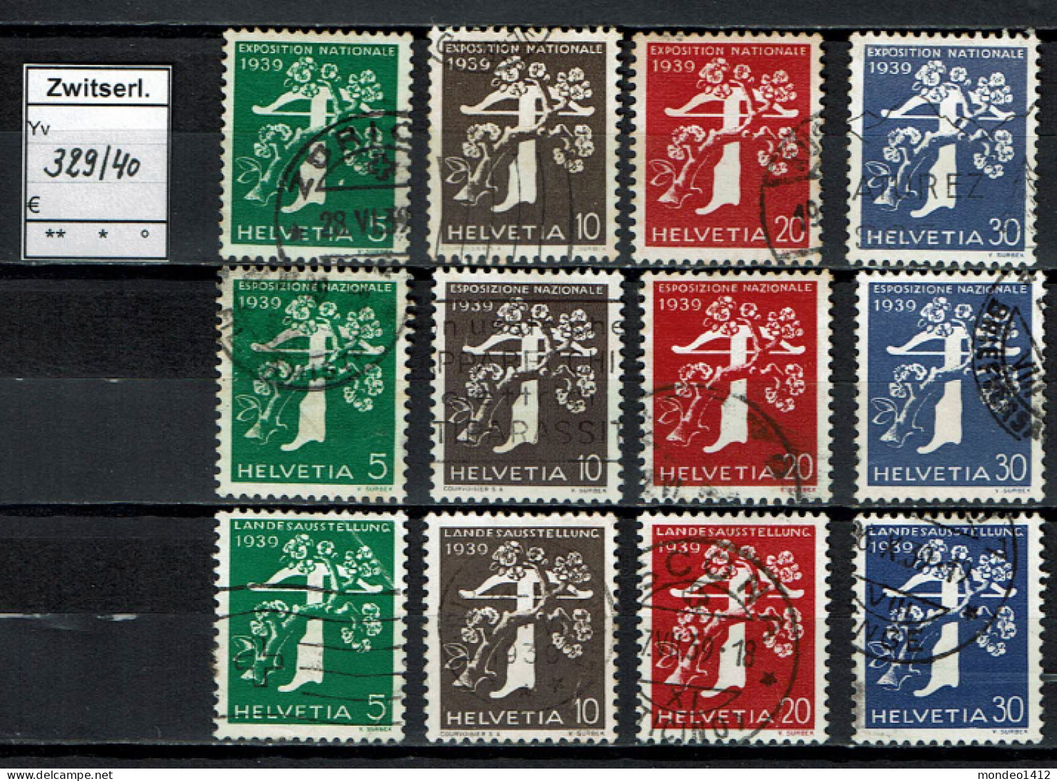 Suisse 1939 - YT 329/340 - Oblit. Used - Gebruikt