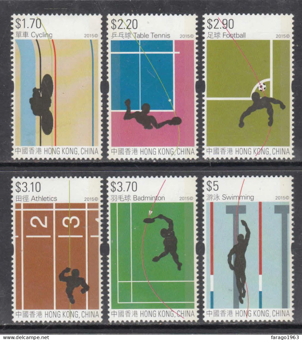 2015 Hong Kong Sports Cycling Tennis Football Complete Set Of 6 MNH - Unused Stamps