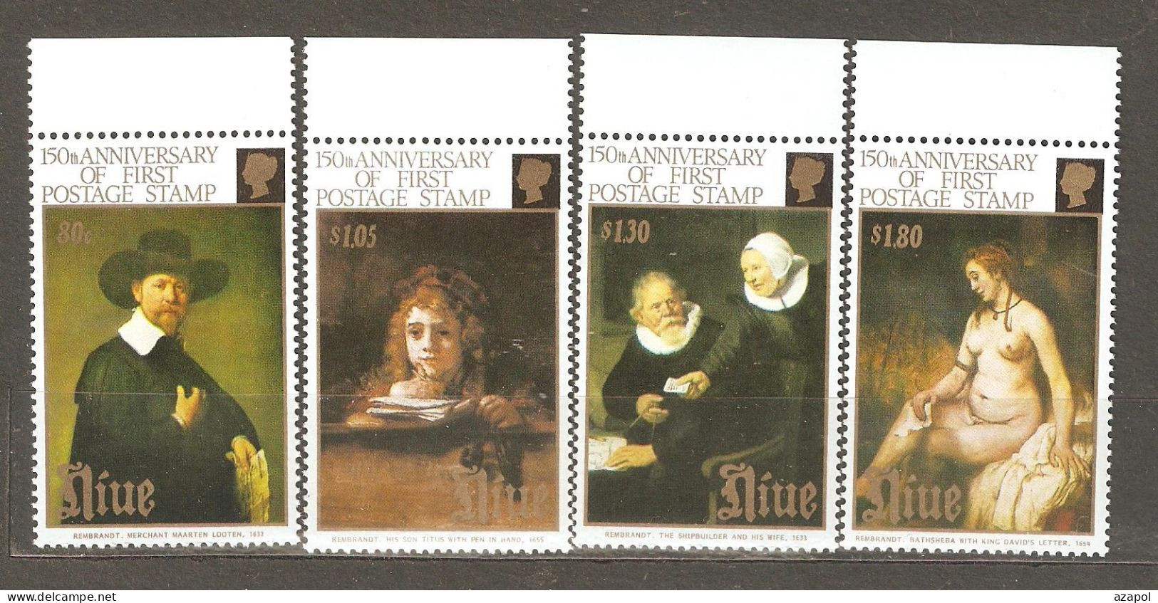 Niue: Full Set Of 4 Mint Stamps, 150 Years Of First Stamp, Painting By Rembrandt, 1990, Mi#757-60, MNH - Niue