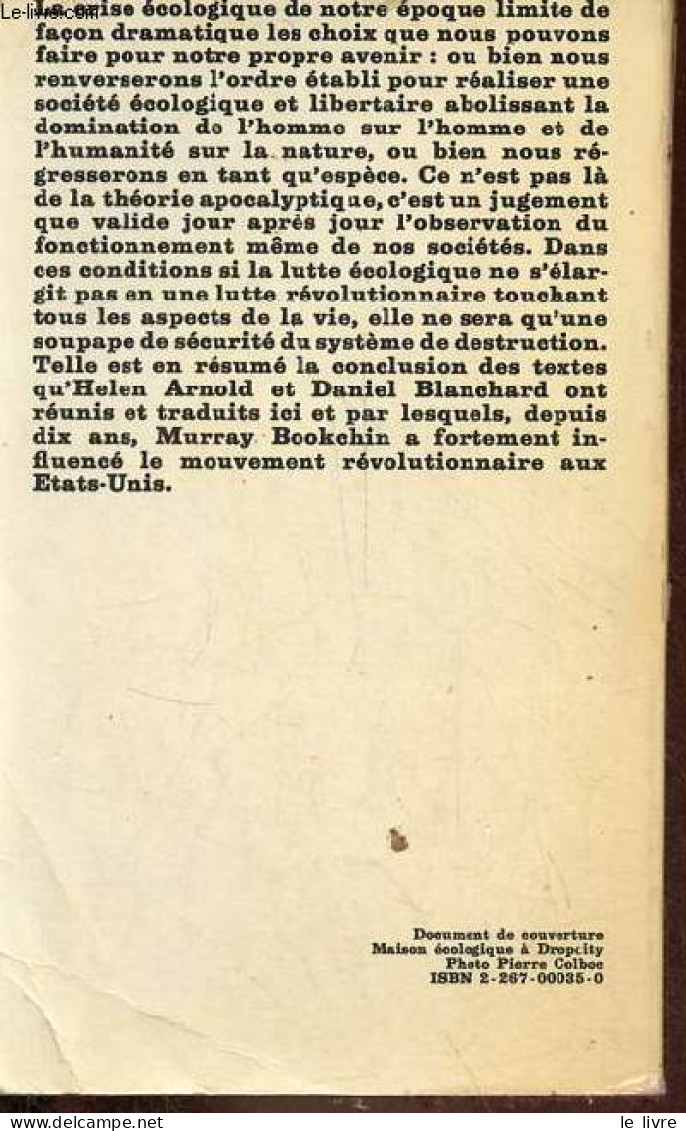 Pour Une Société écologique - Collection Christian Bourgeois Poche N°11. - Bookchin Murray - 1976 - Nature