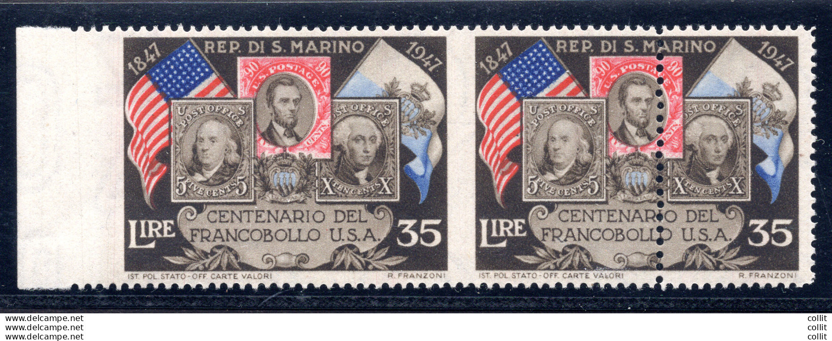 Centenario USA Lire 35 Coppia Orizzontale Non Dentellata Al Centro - Unused Stamps